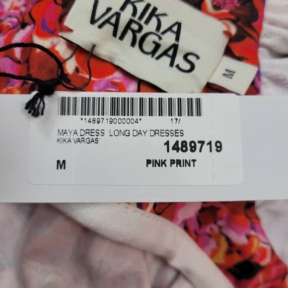 NWT Kika Vargas Maya Pink Floral Midi Dress‎ Sz M Dramatic Puff Sleeves Ruffled - Picture 8 of 12